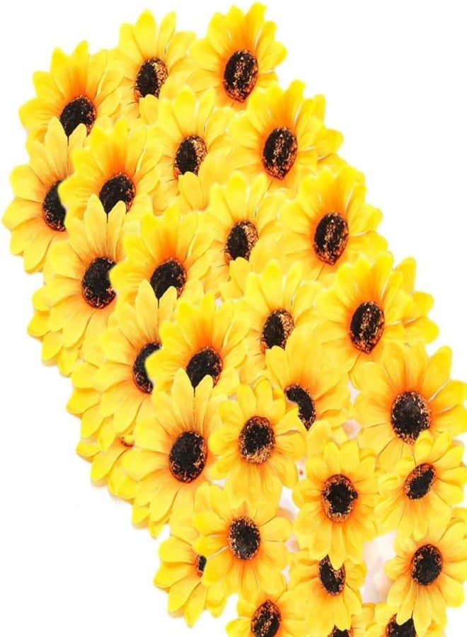Jizlan 100Pcs Yellow Artificial Mini Fake Sunflower Cute Flower Decorative Fabric Flowers Craft Floral Embellishments for Wedding Wreaths Artificial Flowers Hair Accessories - Image 1