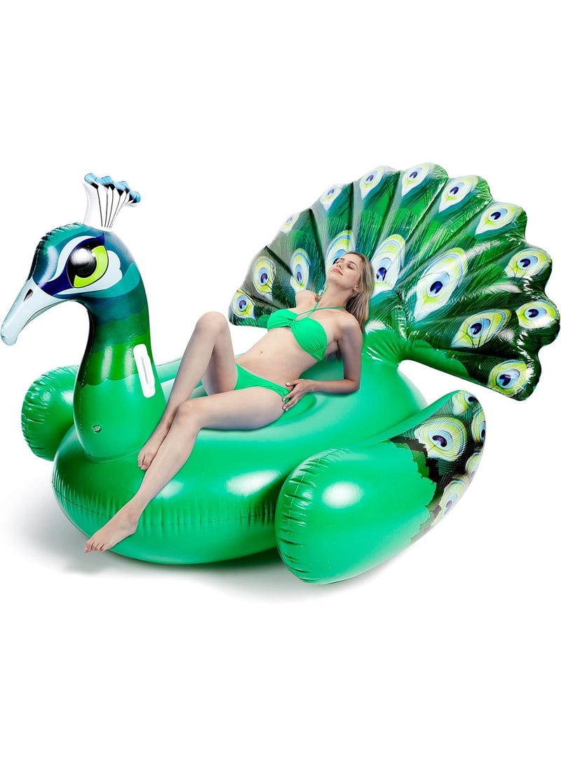 Zikra Inflatable Peacock Pool Float - Giant Pool Green Peacock Ride on Raft for Swimming Pool, Beach Floaties, Party Decoration Toys, inflatable island, Summer Pool Raft Lounge for Adults & Kids - Image 1