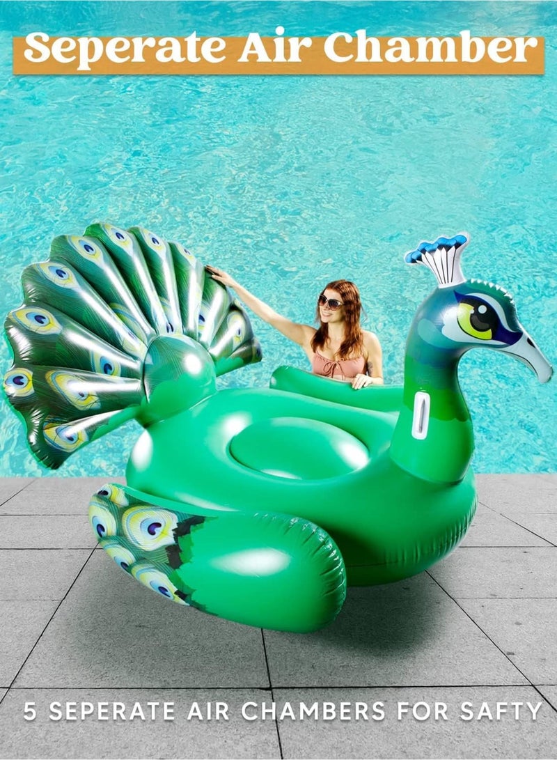 Zikra Inflatable Peacock Pool Float - Giant Pool Green Peacock Ride on Raft for Swimming Pool, Beach Floaties, Party Decoration Toys, inflatable island, Summer Pool Raft Lounge for Adults & Kids - Image 5