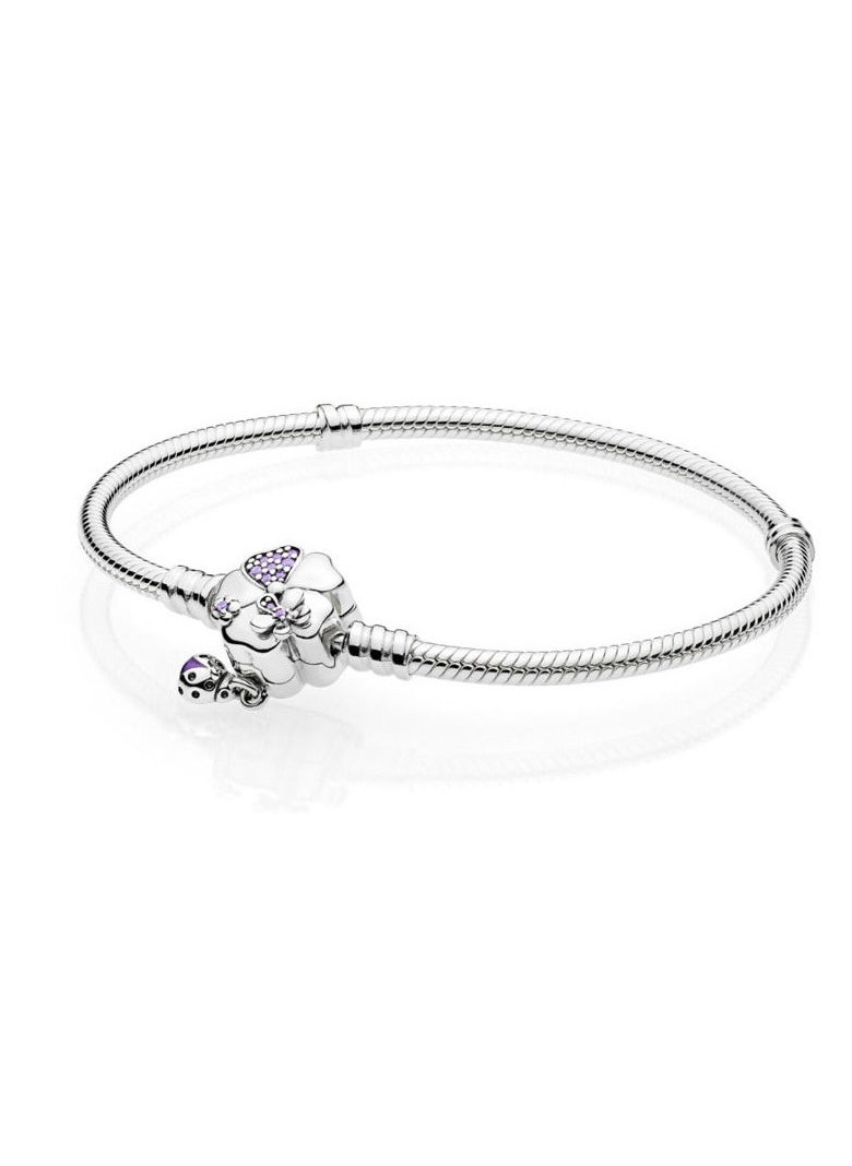 Pandora Violet Silver diy bracelet for women, versatile and fashionable gift,6-18cm 