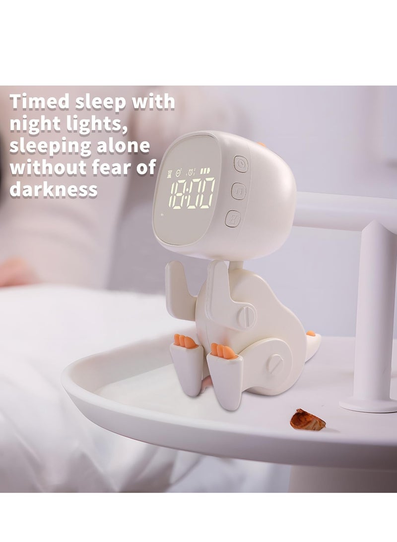 Kids Dinosaur Alarm Clock Digital for Boys and Girls Bedroom LED Bedside with Display 3 Settings 5 Sounds Ok to Wake Light Night Beige