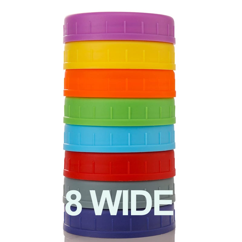 Aozita AOZITA Wide Mouth Mason Jar Lids [8 Pack] for Ball, Kerr and More - Colored Plastic Storage Caps for Mason/Canning Jars - Leak-Proof, Dishwasher Safe & Food Grade  - Image 1