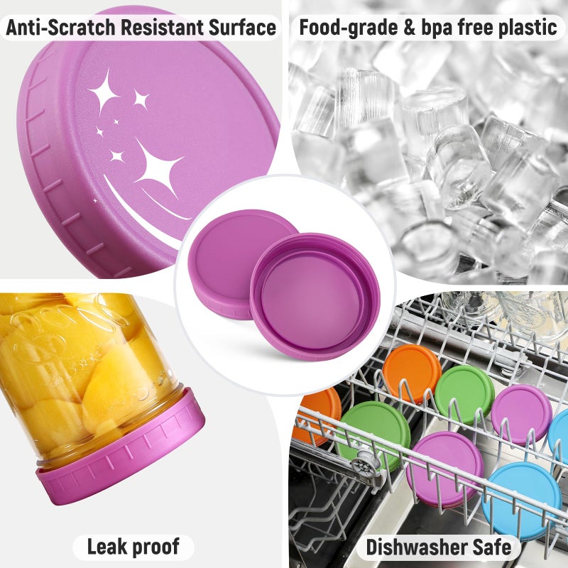Aozita AOZITA Wide Mouth Mason Jar Lids [8 Pack] for Ball, Kerr and More - Colored Plastic Storage Caps for Mason/Canning Jars - Leak-Proof, Dishwasher Safe & Food Grade  - Image 2