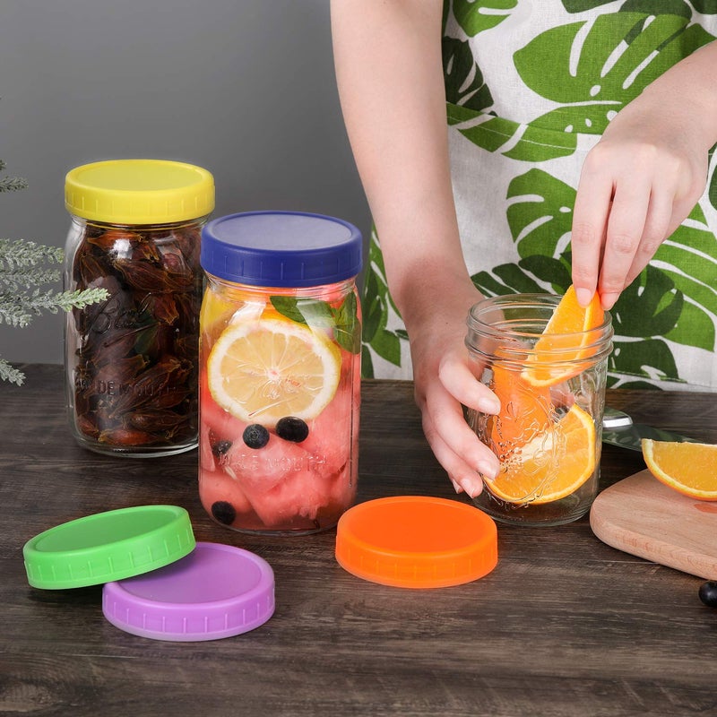 Aozita AOZITA Wide Mouth Mason Jar Lids [8 Pack] for Ball, Kerr and More - Colored Plastic Storage Caps for Mason/Canning Jars - Leak-Proof, Dishwasher Safe & Food Grade  - Image 4