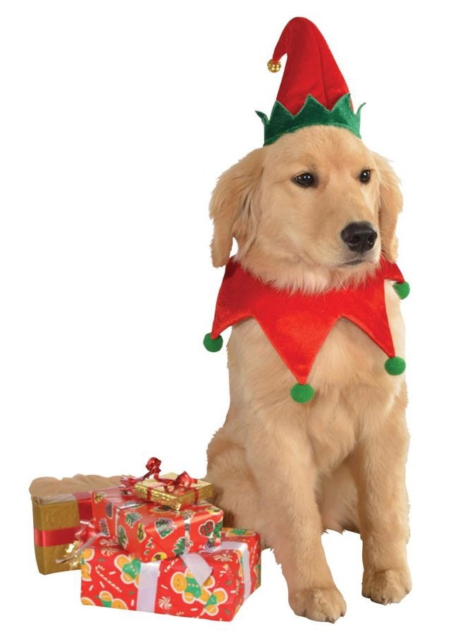 RUBIE'S Christmas Collection Pet Elf Hat with Bell for Themed Parties and Halloween, Medium to Large - Image 1