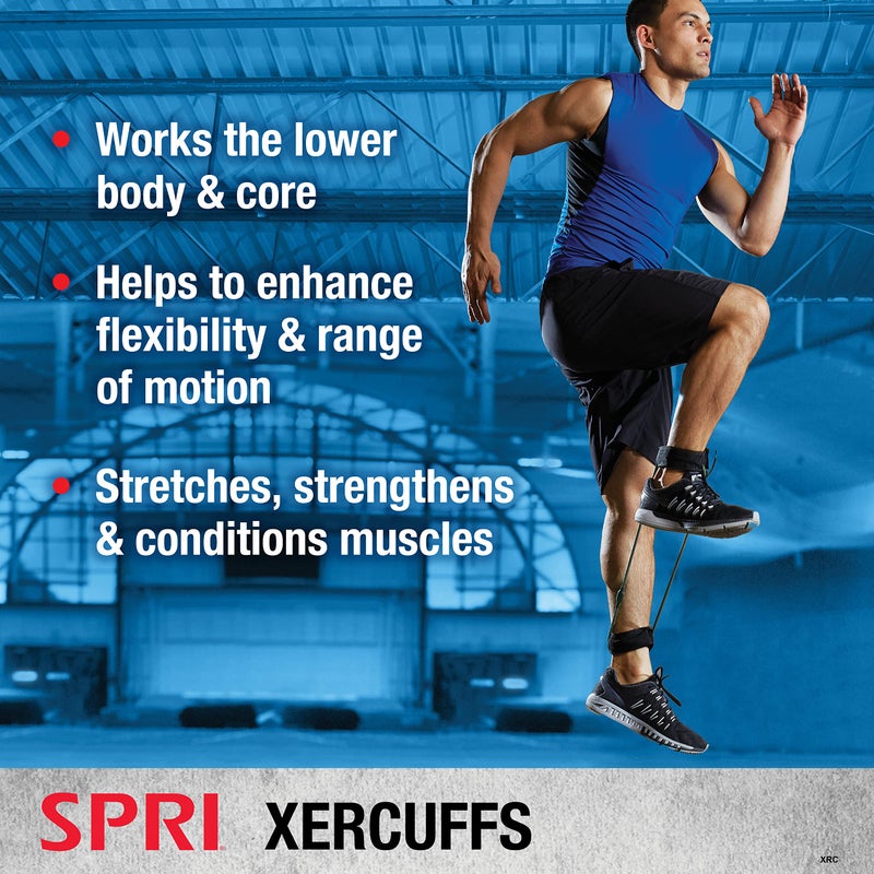 Spri Xercuff Leg Resistance Band Exercise Cord With Non-Slip Padded Ankle Cuffs  Blue  Heavy - Image 2