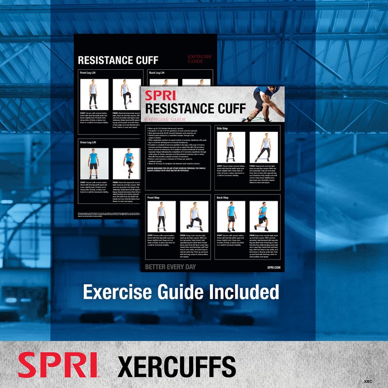 Spri Xercuff Leg Resistance Band Exercise Cord With Non-Slip Padded Ankle Cuffs  Blue  Heavy - Image 5