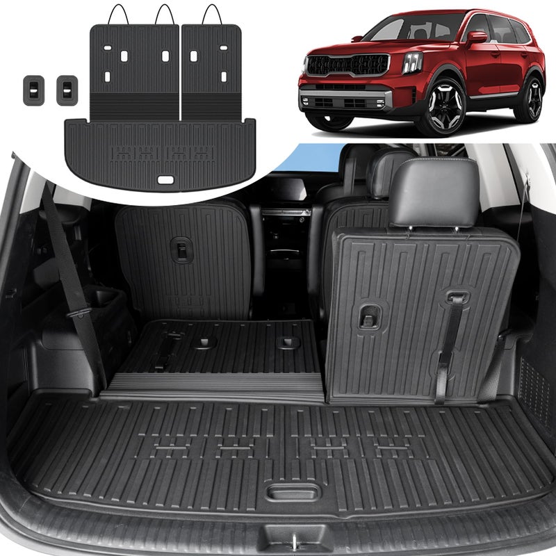 HOUCLEMIC Cargo Mat for 20202025 Kia Telluride Accessories Cargo Liner with Backrest Mat 2 in 1 Mat All Weather TPE Odorless Trunk Mat for 2024 2025 Kia Telluride EX SX Accessories 2021 2022 2023