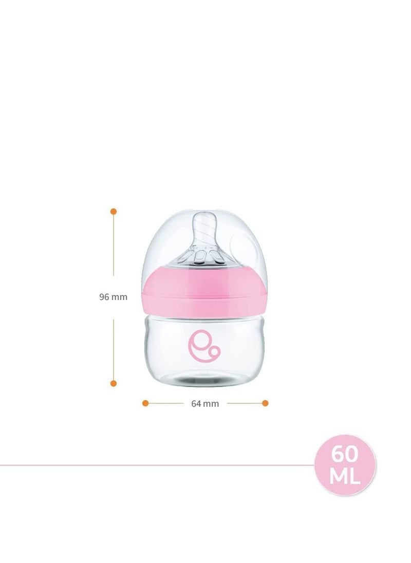 Umomy - Newborn Baby Bottles, PP Anti-Colic Infant Bottles, Silicone Rubber Teat, Wide Neck Breast-Like Nipple, BPA Free Slow Flow, Pink, 60ml - Image 1