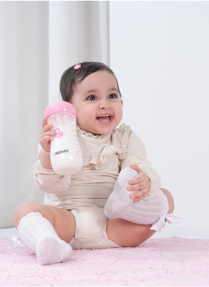 Umomy - Newborn Baby Bottles, PP Anti-Colic Infant Bottles, Silicone Rubber Teat, Wide Neck Breast-Like Nipple, BPA Free Slow Flow, Pink, 60ml - Image 1