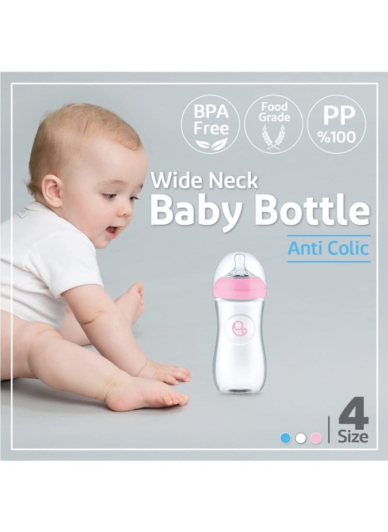 Umomy - Newborn Baby Bottles, PP Anti-Colic Infant Bottles, Silicone Rubber Teat, Wide Neck Breast-Like Nipple, BPA Free Slow Flow, Pink, 60ml - Image 1
