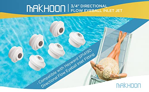 MAKHOON 3/4" Directional Flow Eyeball Inlet Jet for Compatible with Hayward SP1419D with 1-1/2" MIP Threa White Opening Hydrostream Return Jet Replacement Part(6 Pack) - Image 2