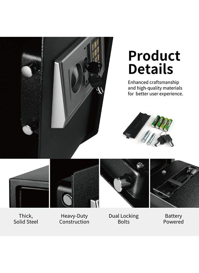 Arabest Mini Electronic Deluxe Digital Security Safe With Electronic Keypad Lock And Physical Key For Home Office Cash Storage (Black)  - Image 3
