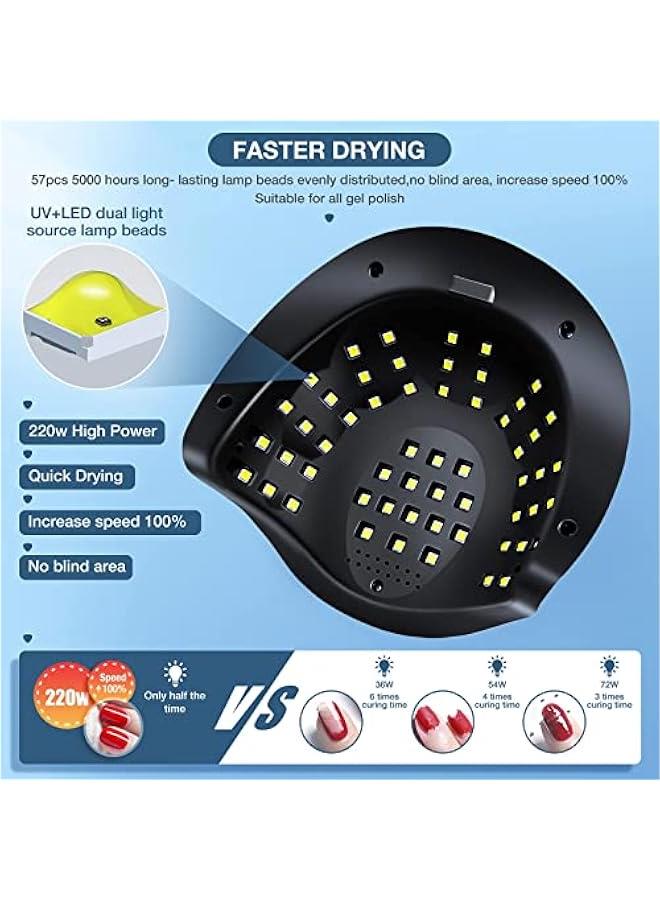 HOOKOR UV LED Nail Lamp, 220W Fast UV Light for Nails Gel Polish, Professional Curing with 4 Timer Setting Auto Sensor, LED Gel Nail Dryer for Fingernail and Toenail Home Salon Use, Nail Art Tools - Image 2
