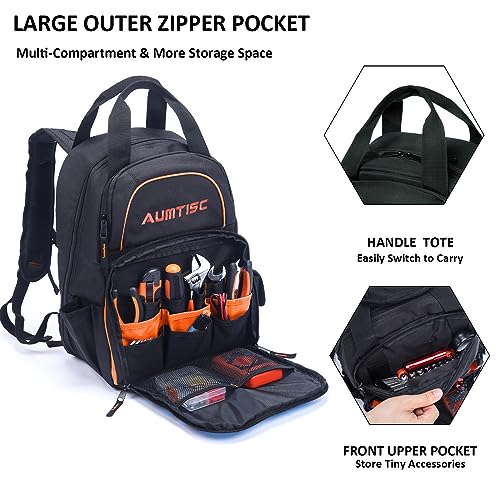 AUMTISC Tool Bag Backpack for Men HeavyDuty Tools Storage Organizer Work Bags Backpack for Construction Jobsite Electrician Industrial Repairman and HVAC Techs Orange - Image 3
