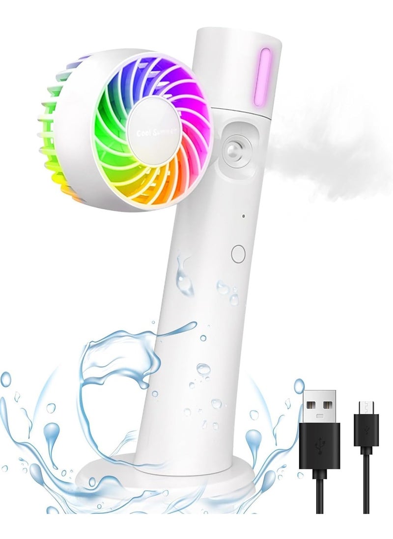 Generic Portable 3-in-1 Handheld Fan with Water Mist Spray, USB Rechargeable Mini Silent Desk Fan with LED Light, 1200mAh Battery for Home, Office, Travel and Outdoor Use, White  - Image 1