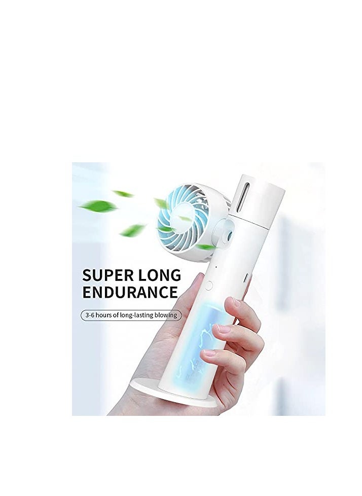 Generic Portable 3-in-1 Handheld Fan with Water Mist Spray, USB Rechargeable Mini Silent Desk Fan with LED Light, 1200mAh Battery for Home, Office, Travel and Outdoor Use, White  - Image 4