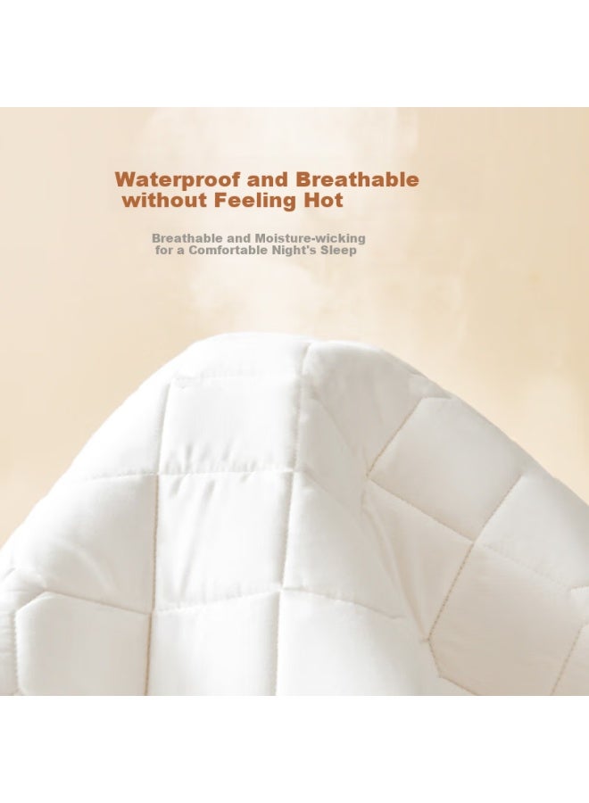 Mlily Antibacterial Waterproof Mattress Protector Cover With 30% Soybean Class A Cotton Mattress Cover Dream Protection 1.5m Bed Soft Milky White - Image 2