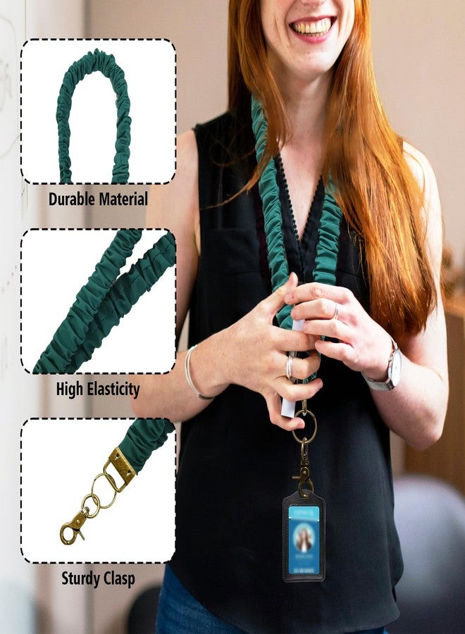 Cityelf 5 Pcs Scrunchie Lanyards for Keys and ID Badges with 10 ID Holders Retractable Long Stretchy Neck Lanyard - Image 3