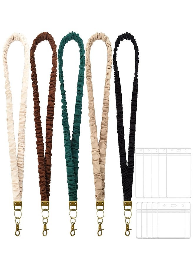 Cityelf 5 Pcs Scrunchie Lanyards for Keys and ID Badges with 10 ID Holders Retractable Long Stretchy Neck Lanyard - Image 1