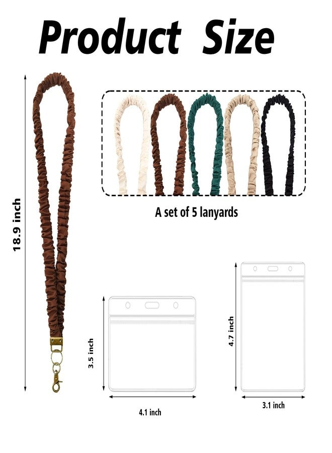 Cityelf 5 Pcs Scrunchie Lanyards for Keys and ID Badges with 10 ID Holders Retractable Long Stretchy Neck Lanyard - Image 2