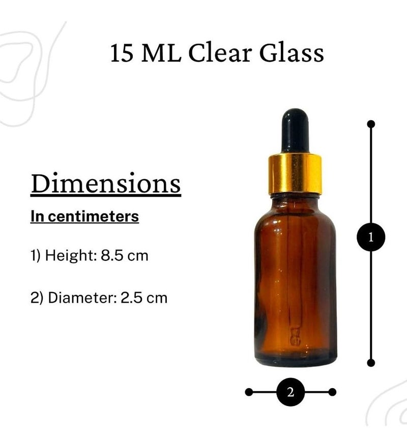 VOW 15 ML Amber Round Empty Glass Bottle Glass Dropper Golden Ring Silicone Black Teat Refillable Reusable Leak Proof for Essential Oils PerfumesPack of 9 - Image 4