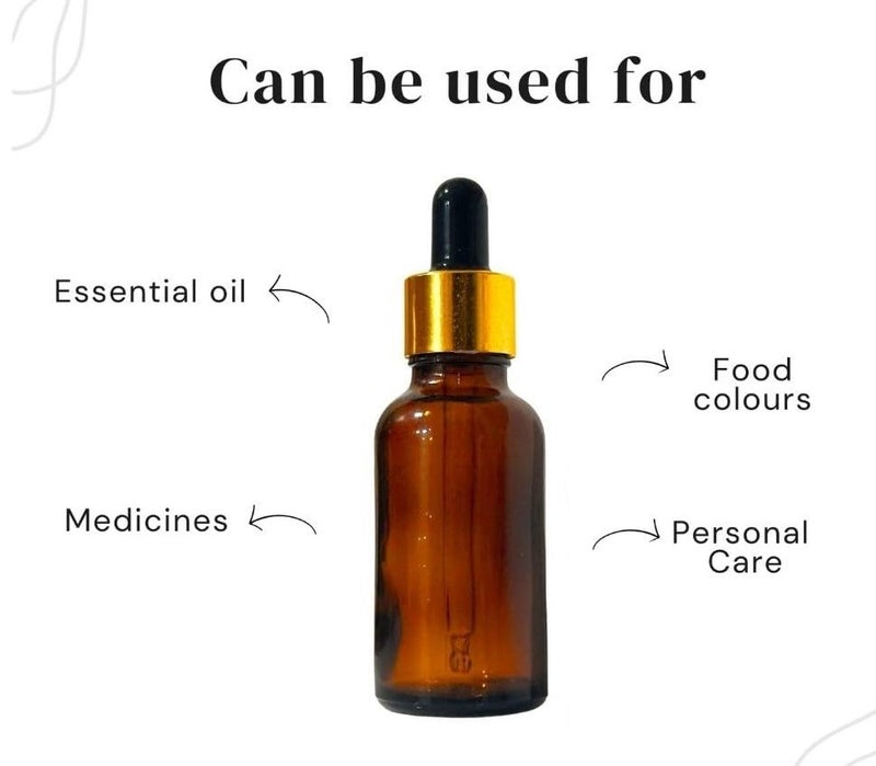 VOW 15 ML Amber Round Empty Glass Bottle Glass Dropper Golden Ring Silicone Black Teat Refillable Reusable Leak Proof for Essential Oils PerfumesPack of 9 - Image 2