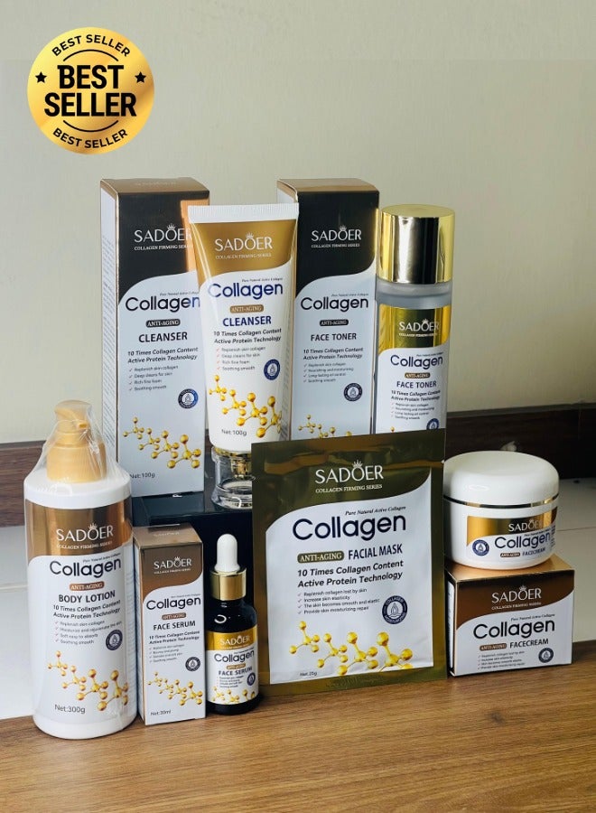 SADOER Collagen 6 in 1 Skin Care Set Face Serum Cream Lotion Toner Cleanser Mask Anti Aging Whitening Firming Hydrating Moisturizing Wrinkle Repair Glowing Skin Skin Tightening Facial Care Kit for Women and Men - Image 1