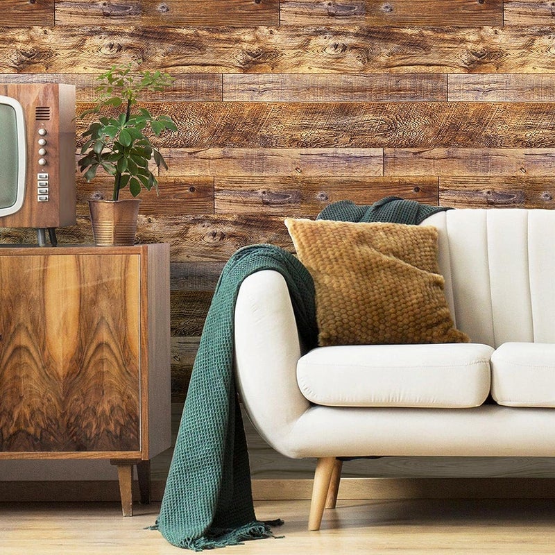 Yun-aeon Brown Wood Peel and Stick Wallpaper 17.3" X 120"Coffee Brown PVC Self Adhesive Wood Wall Peel and Stick Paper for Wall Covering Furniture Countertop Kitchen Christmas DIY - Image 2
