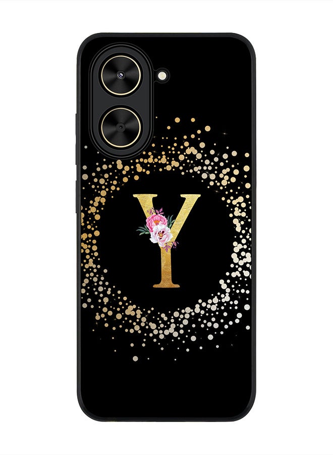 Stylizedd For Xiaomi Poco C71 / Redmi A5 4G Case,Slim fit Camera Protection, Shockproof Thin Phone cover  - Custom Monogram Floral - Y ( Black )