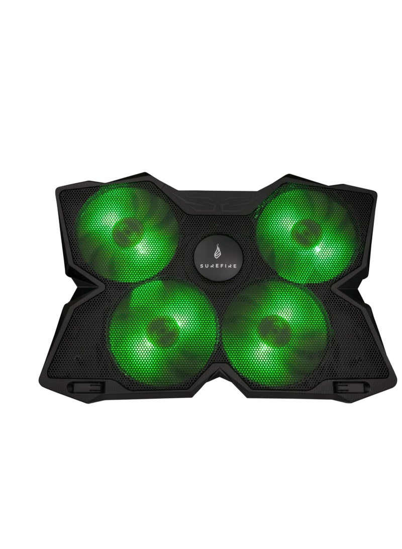 SureFire Bora Gaming Laptop Cooling Pad, Laptop Cooler 12-17 Inches, Notebook Fan Cooling Pads, Cooling Pad for Laptops up to 17 Inches, External Laptop Fan up to 1200 rpm, Max 26 dBA, Green - Image 1