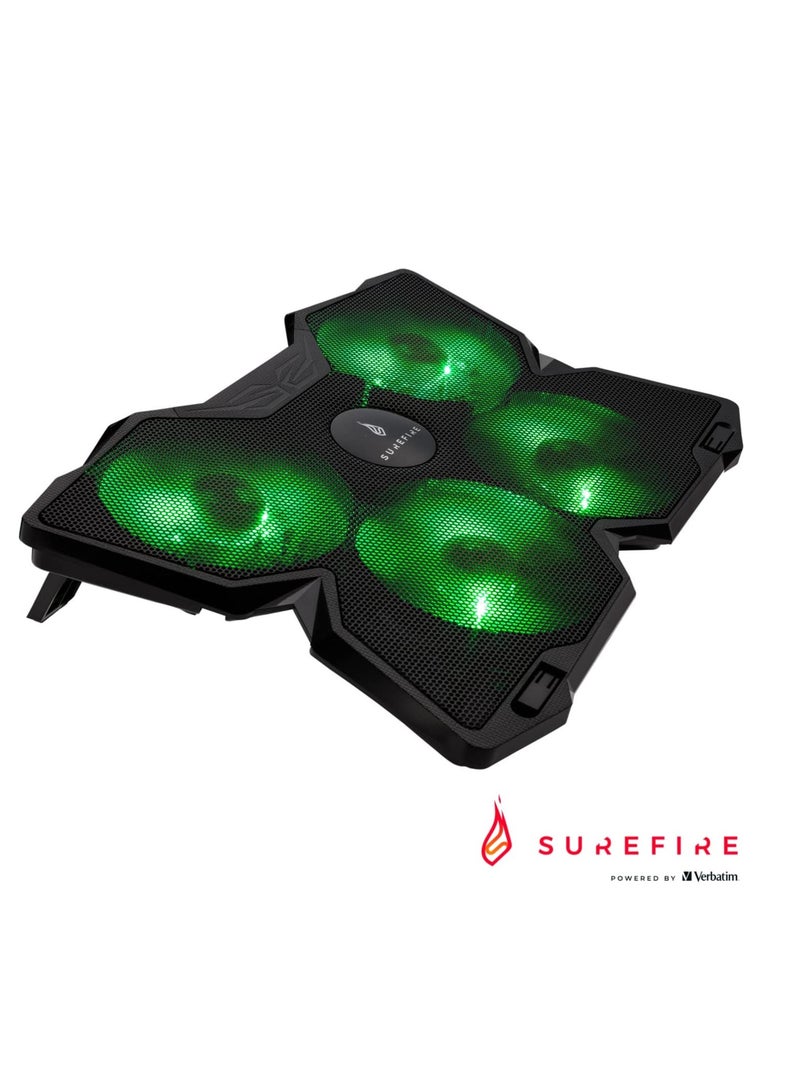 SureFire Bora Gaming Laptop Cooling Pad, Laptop Cooler 12-17 Inches, Notebook Fan Cooling Pads, Cooling Pad for Laptops up to 17 Inches, External Laptop Fan up to 1200 rpm, Max 26 dBA, Green - Image 2