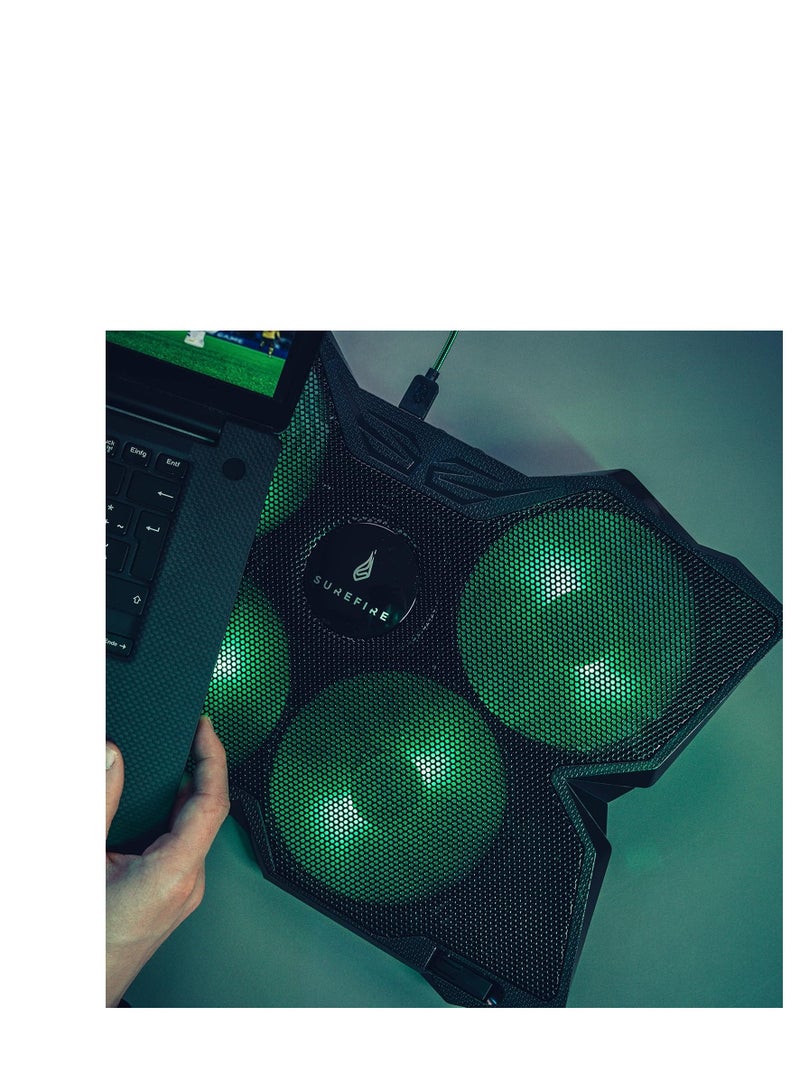 SureFire Bora Gaming Laptop Cooling Pad, Laptop Cooler 12-17 Inches, Notebook Fan Cooling Pads, Cooling Pad for Laptops up to 17 Inches, External Laptop Fan up to 1200 rpm, Max 26 dBA, Green - Image 3