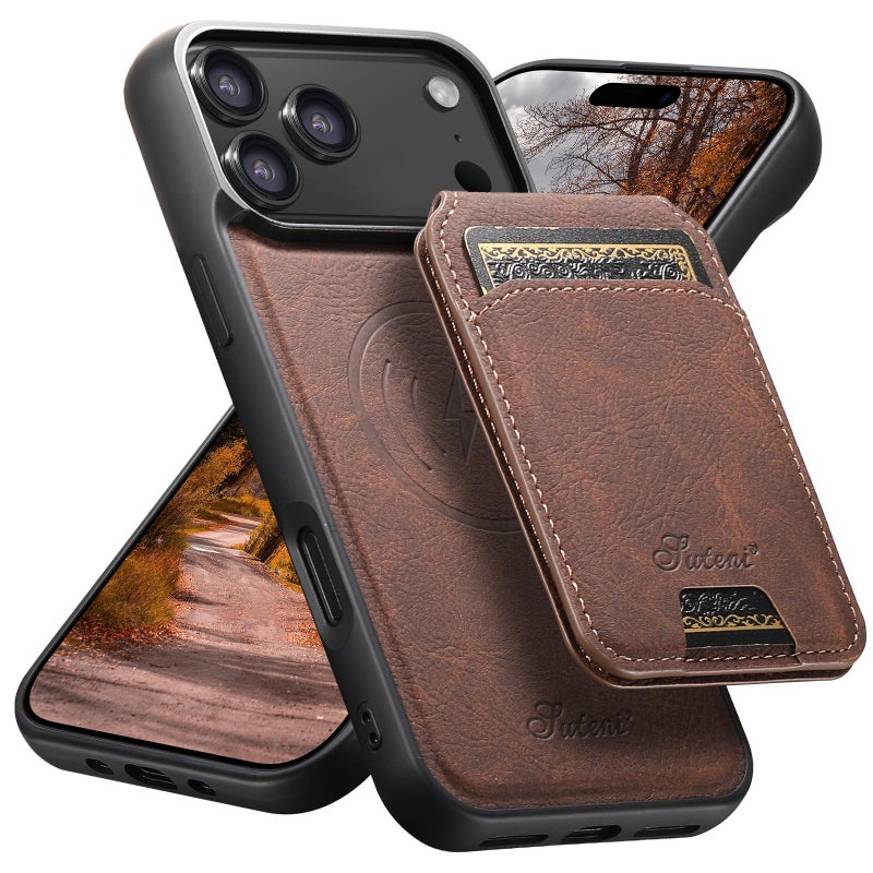 Suteni For Iphone 17 Pro H16 Litchi Texture Leather Detachable Wallet Back Phone Case(Brown) - Image 1
