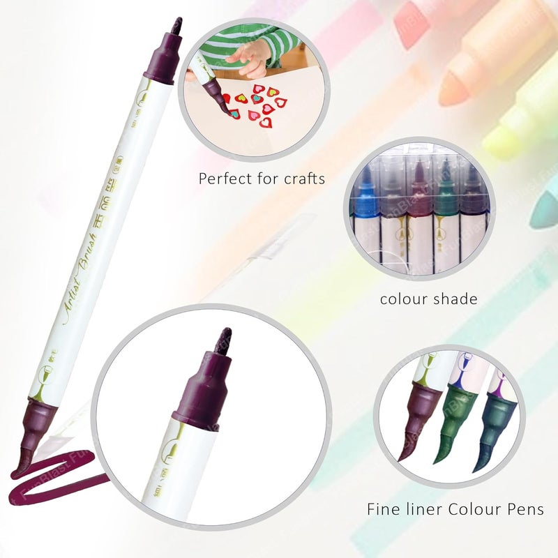 FunBlast FunBlast Metallic Color Artist Brush Pen,12 Colors Dual Tip Marker Pen with Soft Hair Tip and Fine Tip for Drawing, Painting, Calligraphy, DIY Art & Craft work, Fine liner Colour Pens (12) - Image 3