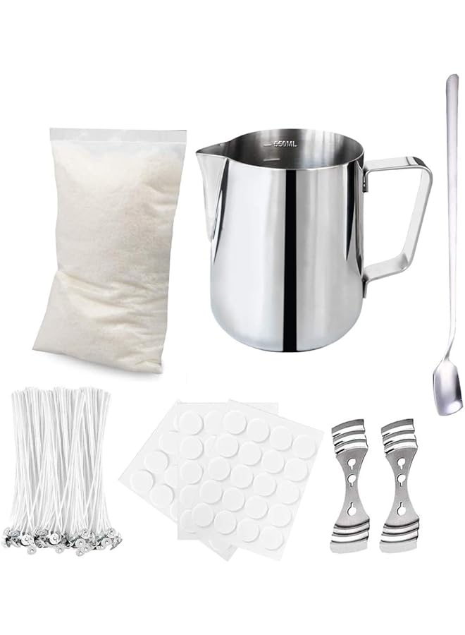 The Bros طقم صنع الشموع، أدوات حرفية لصنع الشموع من شمع الصويا بما في ذلك وعاء صب الشموع، فتائل الشموع، ملصقات الفتائل، حامل فتائل الشموع ذو 3 ثقوب، شمع الصويا الطبيعي وملعقة - Image 1