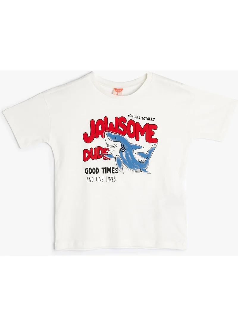 KOTON Cotton T-Shirt Short Sleeve Crew Neck Shark Printed Cotton