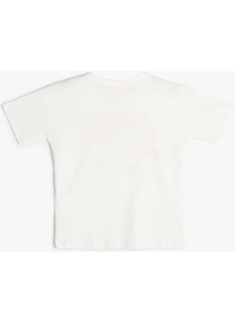 KOTON Cotton T-Shirt Short Sleeve Crew Neck Shark Printed Cotton