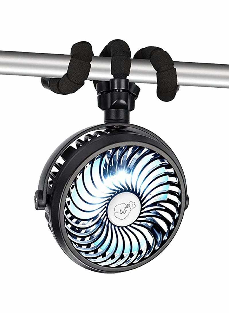Loquat Battery Operated Fan, 2500 mah Portable Stroller Fans with Flexible Tripod, LED Lights for Bedroom Home Room Desk Table Camping - Image 1
