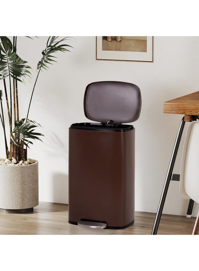 FDW Kitchen Trash Can with Lid for Office Bedroom Bathroom Step Trash Bin Fingerprint-Proof Garbage Bin Brushed Stainless Steel 13 Gallon (Brown) - Image 2