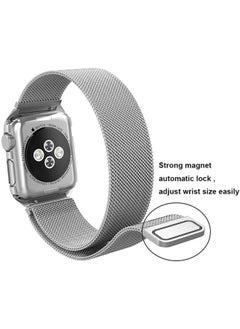 SHOPI Milanese Loop Metal Bands Compatible with Apple Watch Band 38mm 40mm 41mm Magnetic Strap Replacement Wristband for iWatch Band Series 7/6/5/4/3/2/1/SE, Women Men Silver  - Image 2