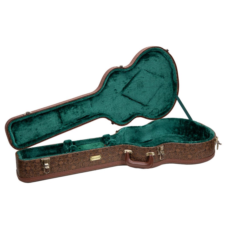 Crossrock Wooden OM Guitar Case for Martin 000-14 Fret | Blossom Brown Faux Leather, Forest Green Velvet Interior, Lock â€“ Designer Series(CRW530OMBQ) - Image 1