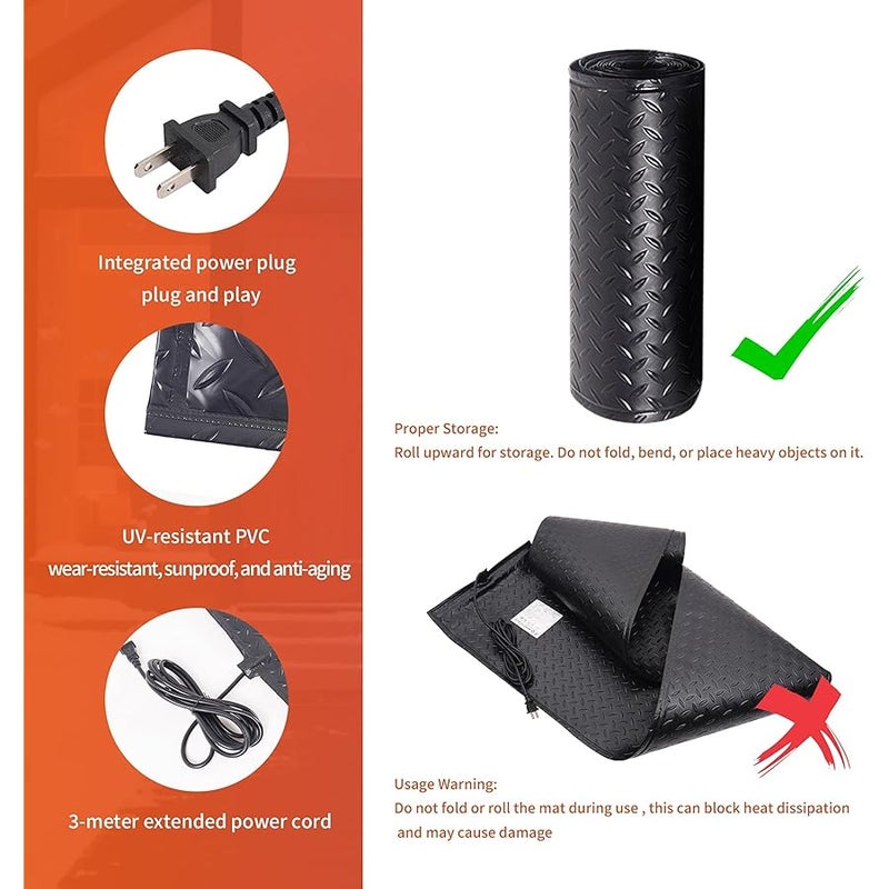 Arabest Heated Snow Melting Mats Outdoor, Leakage Protection Anti-Slip Heated Mat for Walkways Roof, 3 in/h Melting Snow and Ice 120V 15inch x 8.2Ft - Image 5