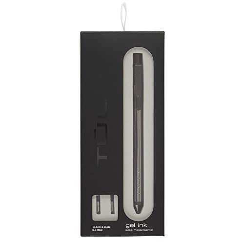 TUL Fine Writing Solid Metal Barrel Retractable Gel Pen With 2 Refills, Medium Point, 0.7 mm, Gunmetal Gray Barrel, Assorted Ink Colors - Image 1