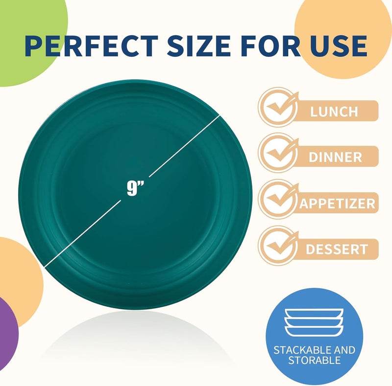 Lazycorner Dinner Plates Unbreakable Wheat Straw Plates Kids Plate Set of 12 Alternative for Plastic Plates Reusable Plate for Kitchen Dishwasher Safe (9 Inches-4 colors) - Image 2