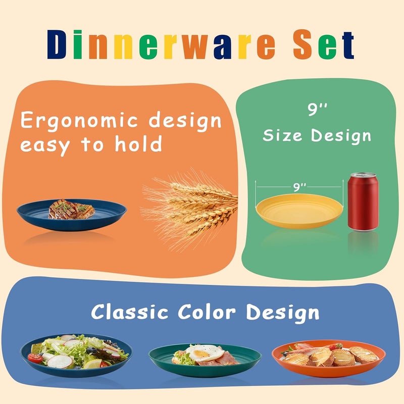 Lazycorner Dinner Plates Unbreakable Wheat Straw Plates Kids Plate Set of 12 Alternative for Plastic Plates Reusable Plate for Kitchen Dishwasher Safe (9 Inches-4 colors) - Image 5