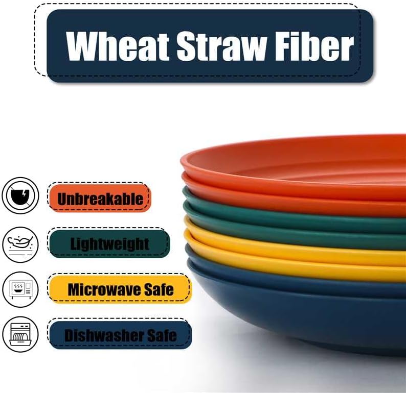 Lazycorner Dinner Plates Unbreakable Wheat Straw Plates Kids Plate Set of 12 Alternative for Plastic Plates Reusable Plate for Kitchen Dishwasher Safe (9 Inches-4 colors) - Image 4