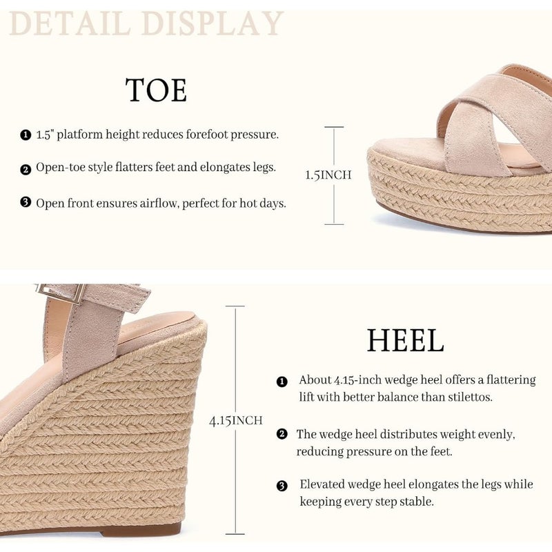 Women's platform wedge sandals for casual wear, jute-wrapped espadrille sole, beige color, lightweight and breathable with adjustable ankle strap - Image 5