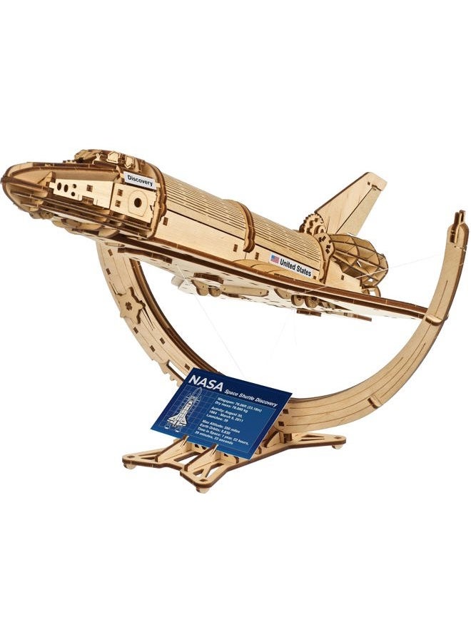 UGEARS NASA Space Shuttle Discovery – Wooden 3D Puzzles for Adults with Hubble Space Telescope and Tensegrity Stand Crafts For Adults – Wooden Model Kits for Adults 315 Pcs - Image 1