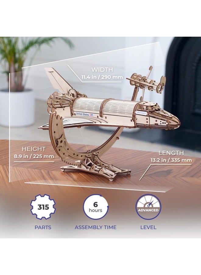UGEARS NASA Space Shuttle Discovery – Wooden 3D Puzzles for Adults with Hubble Space Telescope and Tensegrity Stand Crafts For Adults – Wooden Model Kits for Adults 315 Pcs - Image 2
